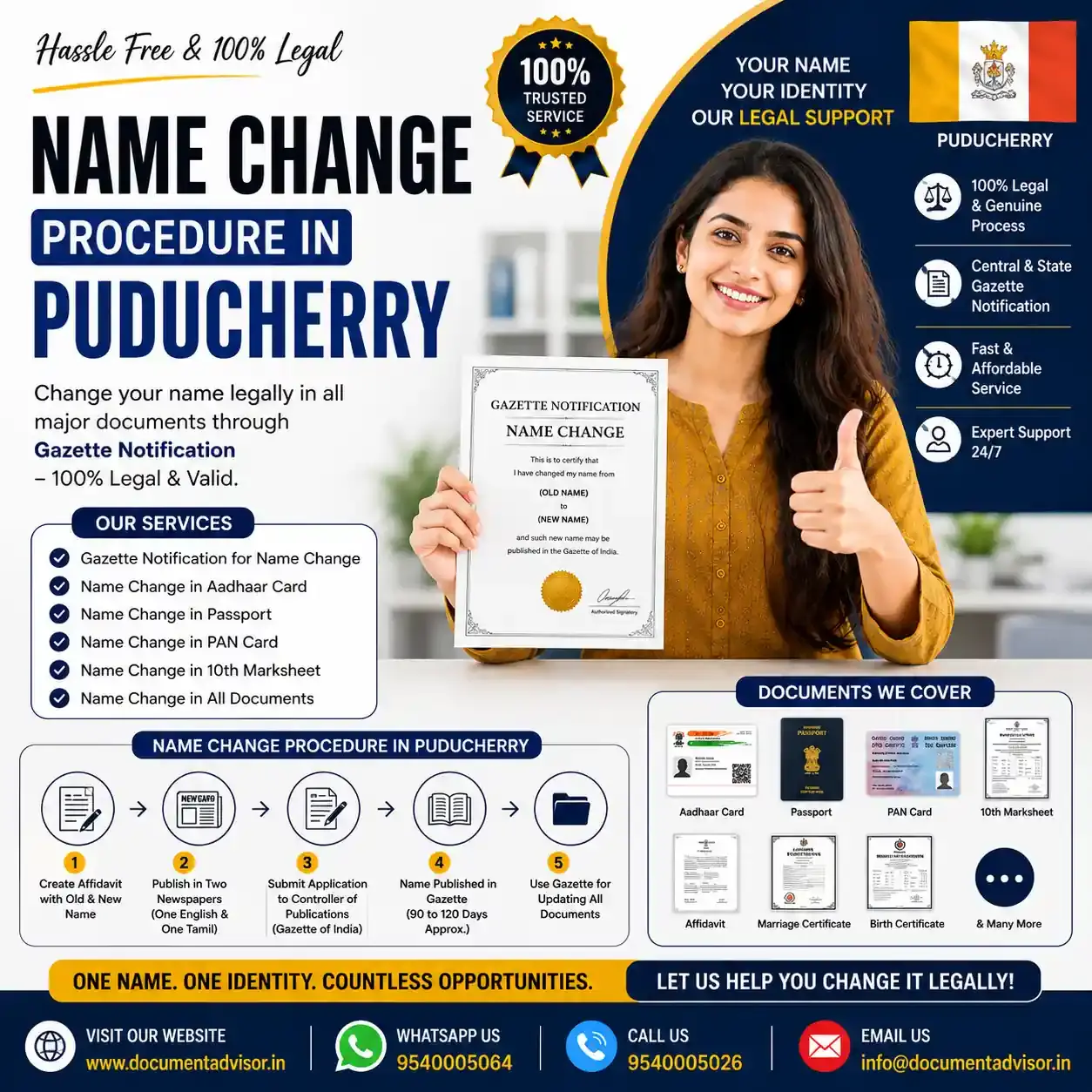 Name change procedure in Puducherry with gazette notification and affidavit documents